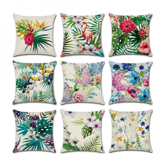 Picture of Multicolor - 10# Plant Flower Leaves Square Pillowcase Home Textile 45x45cm, 1 Piece