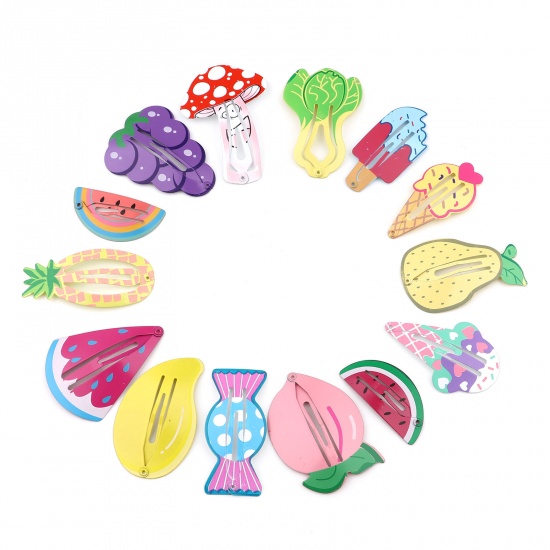 Picture of Iron Based Alloy Hair Clips Multicolor Vegetable Fruit 10 PCs