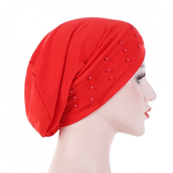 Immagine di Wine Red - Beaded Cross Tied Knot Women's Turban Hat M（56-58cm）, 1 Piece