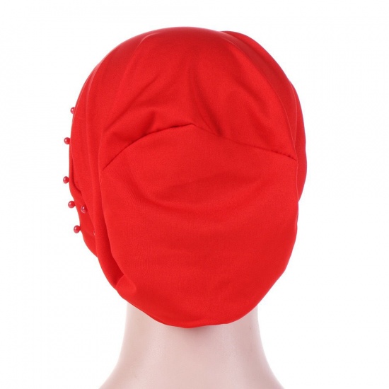 Immagine di Wine Red - Beaded Cross Tied Knot Women's Turban Hat M（56-58cm）, 1 Piece