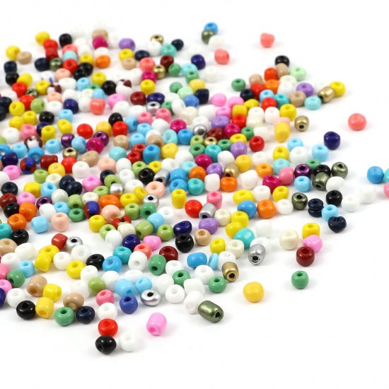 Immagine di Vetro Seme Perline Cilindrico Multicolore 4mmx 3mm, Foro:Circa 1.2mm, 1 Pacchetto ( 5100 Pz/Pacchetto)