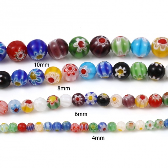 Picture of Lampwork Glass Millefiori Beads Round At Random Color Flower 1 Strand