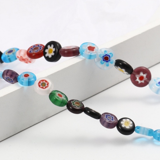 Picture of Lampwork Glass Millefiori Beads Flat Round At Random Color Flower 1 Strand