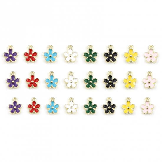 Image de Breloques en Alliage de Zinc Fleur Doré Multicolore Émail 12mm x 10mm, 20 Pcs