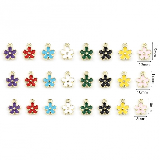 Image de Breloques en Alliage de Zinc Fleur Doré Multicolore Émail 12mm x 10mm, 20 Pcs