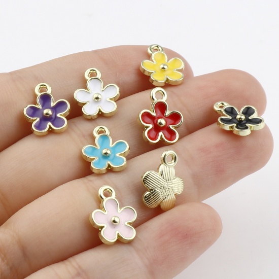 Image de Breloques en Alliage de Zinc Fleur Doré Multicolore Émail 12mm x 10mm, 20 Pcs