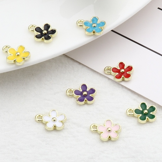 Image de Breloques en Alliage de Zinc Fleur Doré Multicolore Émail 12mm x 10mm, 20 Pcs