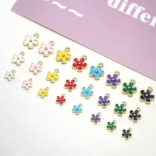 Image de Breloques en Alliage de Zinc Fleur Doré Multicolore Émail 12mm x 10mm, 20 Pcs