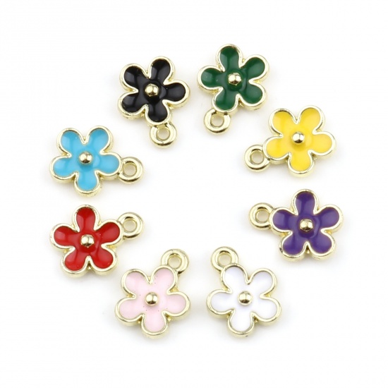 Image de Breloques en Alliage de Zinc Fleur Doré Multicolore Émail 12mm x 10mm, 20 Pcs