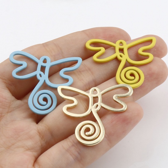 Picture of Zinc Based Alloy Insect Pendants Dragonfly Animal Gold Plated 32mm x 28mm, 10 PCs