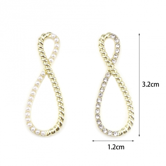 Image de Pendentifs en Alliage de Zinc Symbole"Infini" Doré Blanc à Strass Transparent Imitation Perles 32mm x 12mm, 5 Pcs