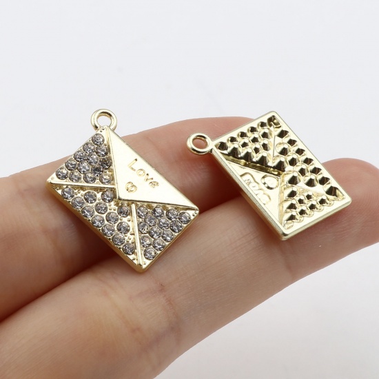 Picture of Zinc Based Alloy Charms Envelope Gold Plated White Imitation Pearl 20mm x 15mm, 5 PCs