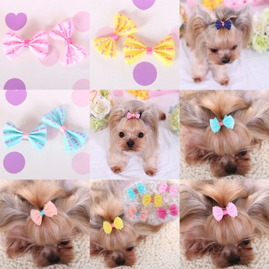 Picture of Pink - Cute Bow Hairpin For Cats Dogs Photography Props Decoration 4.5cm long, 2 PCs