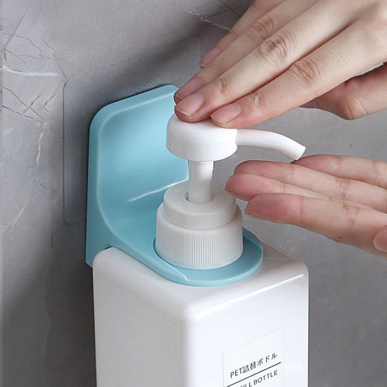 Immagine di Light Blue - ABS Wall-mounted Self-adhesive Bathroom Rack For Hand Sanitizer Shampoo 8x7.5x7cm, 1 Piece