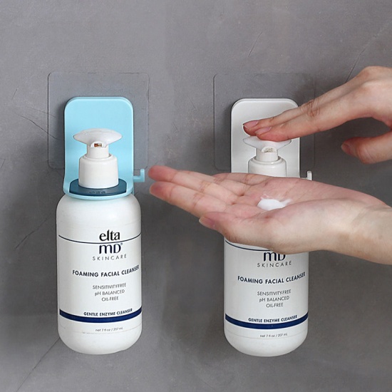 Immagine di Light Blue - ABS Wall-mounted Self-adhesive Bathroom Rack For Hand Sanitizer Shampoo 8x7.5x7cm, 1 Piece