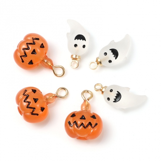 Picture of Resin Charms Pumpkin Halloween Ghost Multicolor 2 PCs