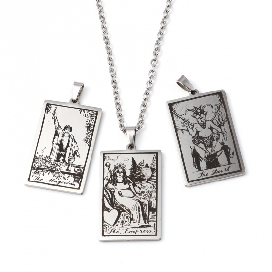 Picture of Stainless Steel Tarot Pendants Rectangle Multicolor 46mm x 24mm, 1 Piece