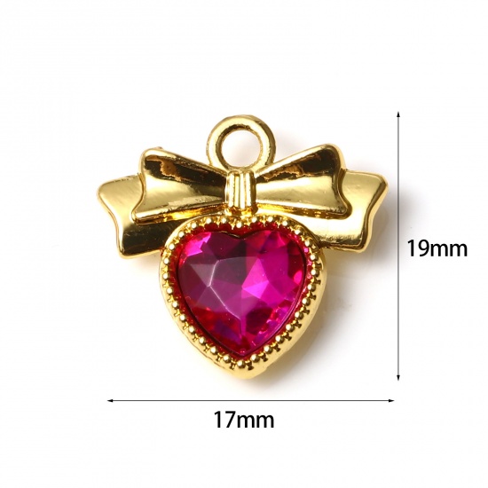 Imagen de Aleación de Metal de Zinc + Vidrio día de San Valentín Colgantes Charms Corazón Chapado en Oro Multicolor 19mm x 17mm, 2 Unidades