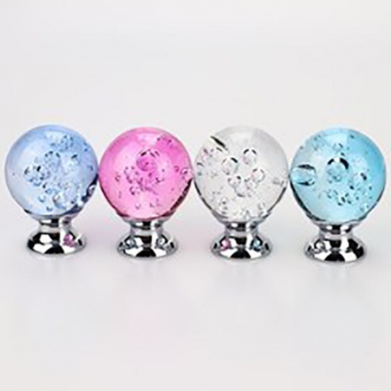 Picture of Transparent - Faceted Glass Ball Handles Pulls Knobs For Drawer Cabinet Furniture Hardware 40mm Dia., 1 Piece