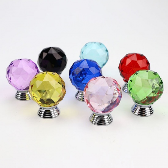 Изображение Transparent - Faceted Glass Ball Handles Pulls Knobs For Drawer Cabinet Furniture Hardware 40mm Dia., 1 Piece