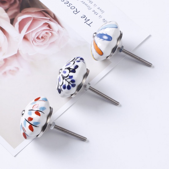 Immagine di White - 25# Ceramic Flower Handles Pulls Knobs For Drawer Cabinet Furniture Hardware 40x29mm, 1 Piece
