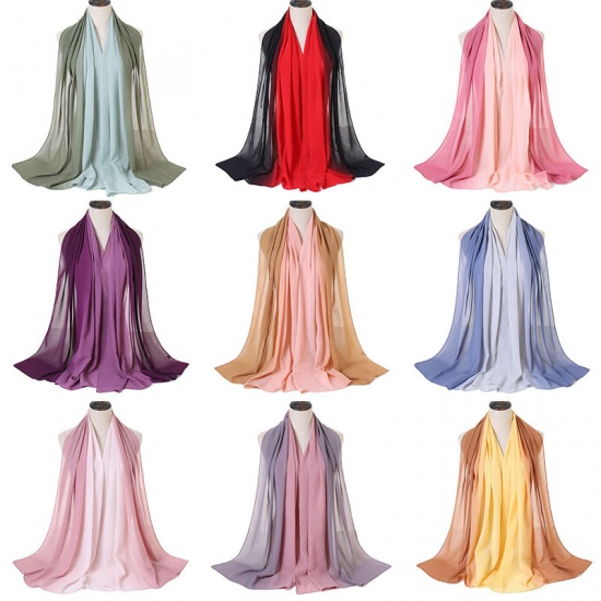 Immagine di White - 15# Chiffon Women's Hijab Scarf Two Tone Gradient Color 180x70cm, 1 Piece
