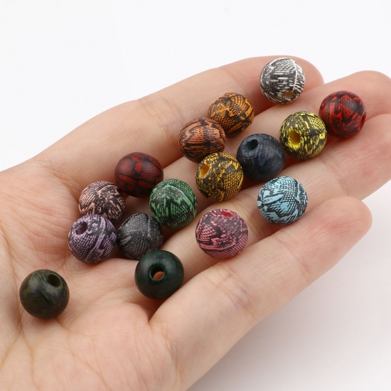 Picture of Natural Wood Spacer Beads Round Multicolor Streak About 10mm Dia., Hole: Approx 3.1mm, 20 PCs