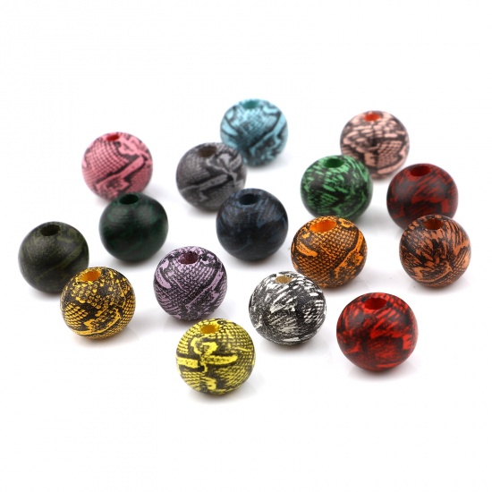 Picture of Wood Spacer Beads Round Multicolor Streak About 10mm Dia., Hole: Approx 3.1mm, 20 PCs