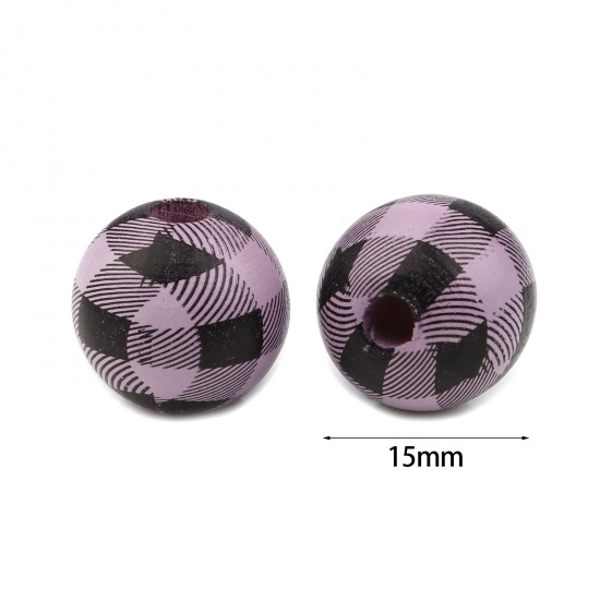 Picture of Wood Spacer Beads Round Multicolor Grid Checker About 15mm Dia., Hole: Approx 4.3mm, 20 PCs