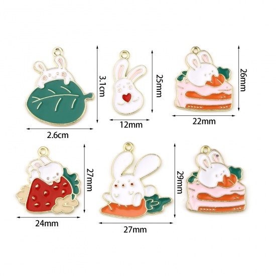 Picture of Zinc Based Alloy Charms Rabbit Animal Gold Plated Multicolor Enamel 10 PCs