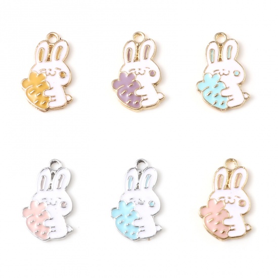 Bild von Zinklegierung Charms Hase Bunt Rettich Emaille 20mm x 13mm, 10 Stück