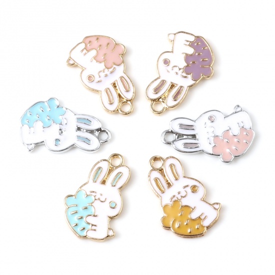 Bild von Zinklegierung Charms Hase Bunt Rettich Emaille 20mm x 13mm, 10 Stück