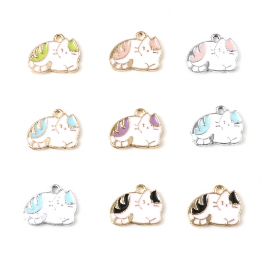 Picture of Zinc Based Alloy Charms Cat Animal Multicolor Enamel 16mm x 12mm, 10 PCs