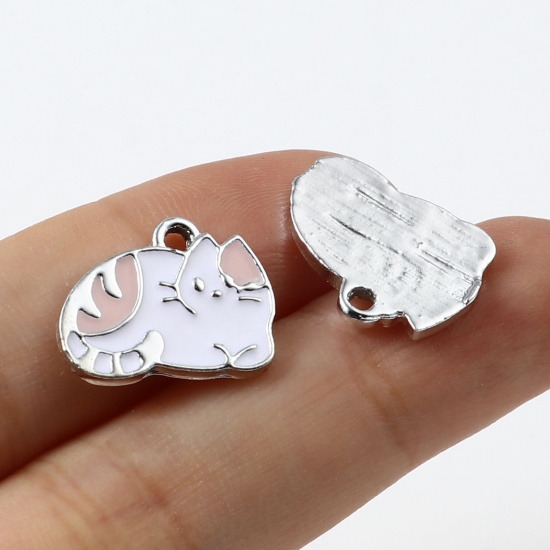 Picture of Zinc Based Alloy Charms Cat Animal Multicolor Enamel 16mm x 12mm, 10 PCs