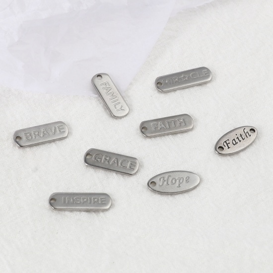 Picture of Stainless Steel Charms Strip Silver Tone English Vocabulary 5 PCs