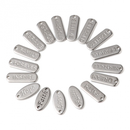Picture of Stainless Steel Charms Strip Silver Tone English Vocabulary 5 PCs