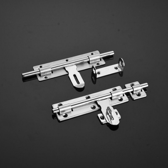 シルバートーン-ステンレス鋼ゲートラッチ南京錠穴付きヘビーデューティドアボルトバレルスライドロック16.5x3.6cm、1個 の画像