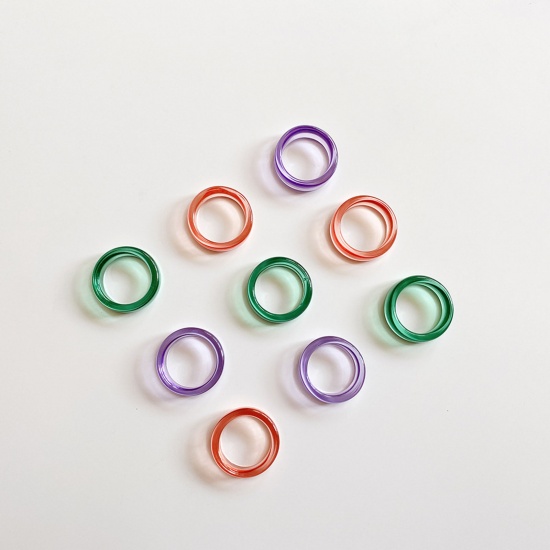 Picture of Resin Unadjustable Rings Orange Transparent Circle Ring 1 Piece