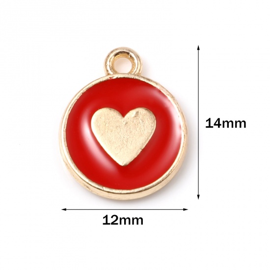 Picture of Zinc Based Alloy Charms Round Gold Plated Blue Heart Enamel 14mm x 12mm, 10 PCs