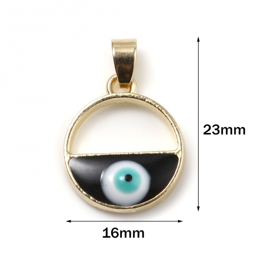 Picture of Zinc Based Alloy Religious Charms Round Gold Plated Dark Blue Evil Eye Hollow 23mm x 16mm, 2 PCs
