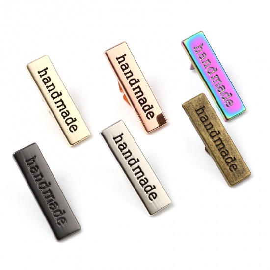 Image de Étiquettes en Alliage de Zinc Rectangle " Handmade " Accessoires pour Sacs 36mm x 10mm  35mm x 12mm, 5 Kits （ 2 Pcs/Kit)