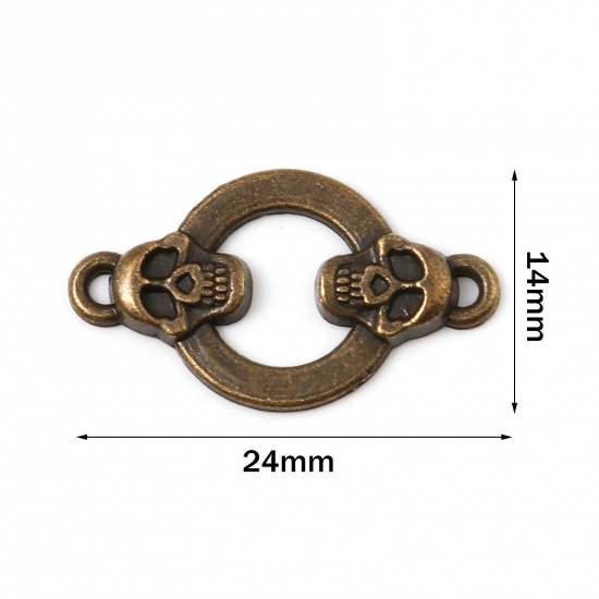 Picture of Zinc Based Alloy Halloween Connectors Circle Ring Antique Bronze Skeleton Skull 24mm x 14mm, 30 PCs