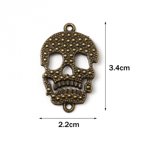 Picture of Zinc Based Alloy Halloween Connectors Antique Bronze Skeleton Skull 34mm x 22mm, 20 PCs