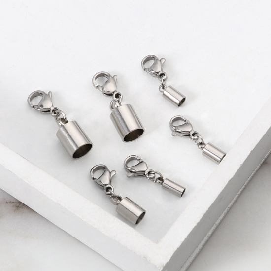 Picture of Stainless Steel Cord End Caps Cylinder Silver Tone 5 PCs