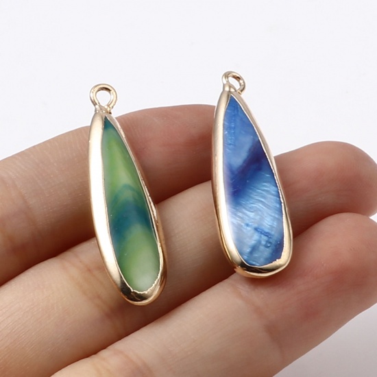 Picture of Dyed Zinc Based Alloy & Shell Pendants Gold Plated Drop Multicolor 32mm x 11mm, 2 PCs