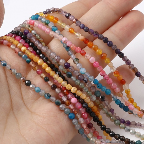 Picture of (Grade B) Agate ( Dyed ) Beads Round Multicolor Faceted About 3mm Dia, Hole: Approx 0.7mm, 37cm(14 5/8") long, 1 Strand ( 115 PCs/Strand)