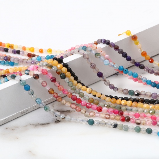 Image de (Classement B) Perles en Agate ( Teint ) Rond Multicolore A Facettes 3mm Dia, Trou: env. 0.7mm, 37cm long, 1 Enfilade (Env. 115 Pcs/Enfilade)