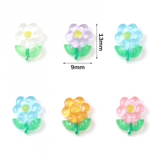 Image de Cabochon Dôme en Résine Fleur Multicolore 13mm x 9mm, 10 Pcs