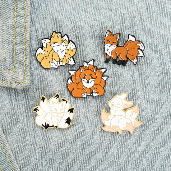 Picture of Pin Brooches Fox Animal Light Beige Enamel 25mm x 25mm, 1 Piece