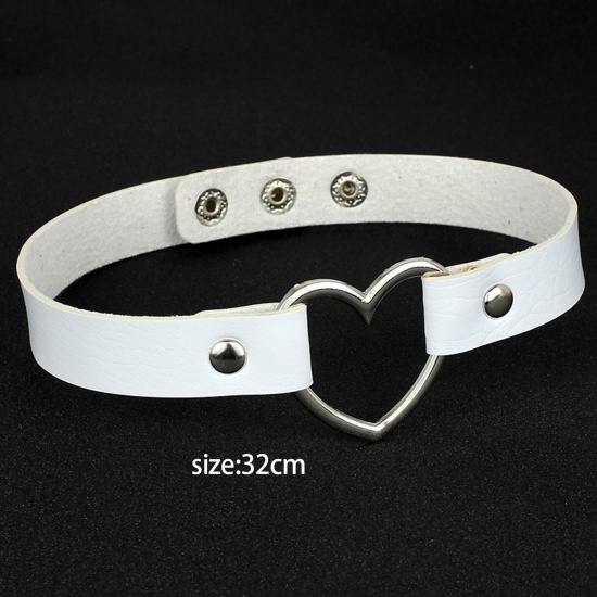 Picture of PU Leather Choker Necklace Silver Tone Brown Rectangle Adjustable 32cm(12 5/8") long, 1 Piece